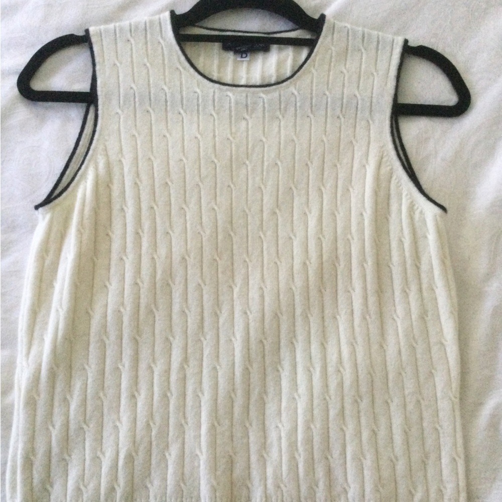 EUC Ann Taylor cashmere black tipped ivory sweater set. Size large. - Picture 6 of 11